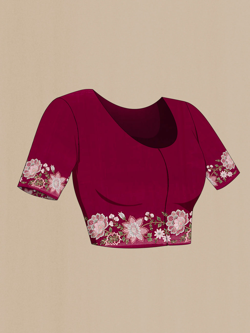 Close up image of the blouse of Purple Art Silk Saree with Embroidery on the body and Silk Border. 