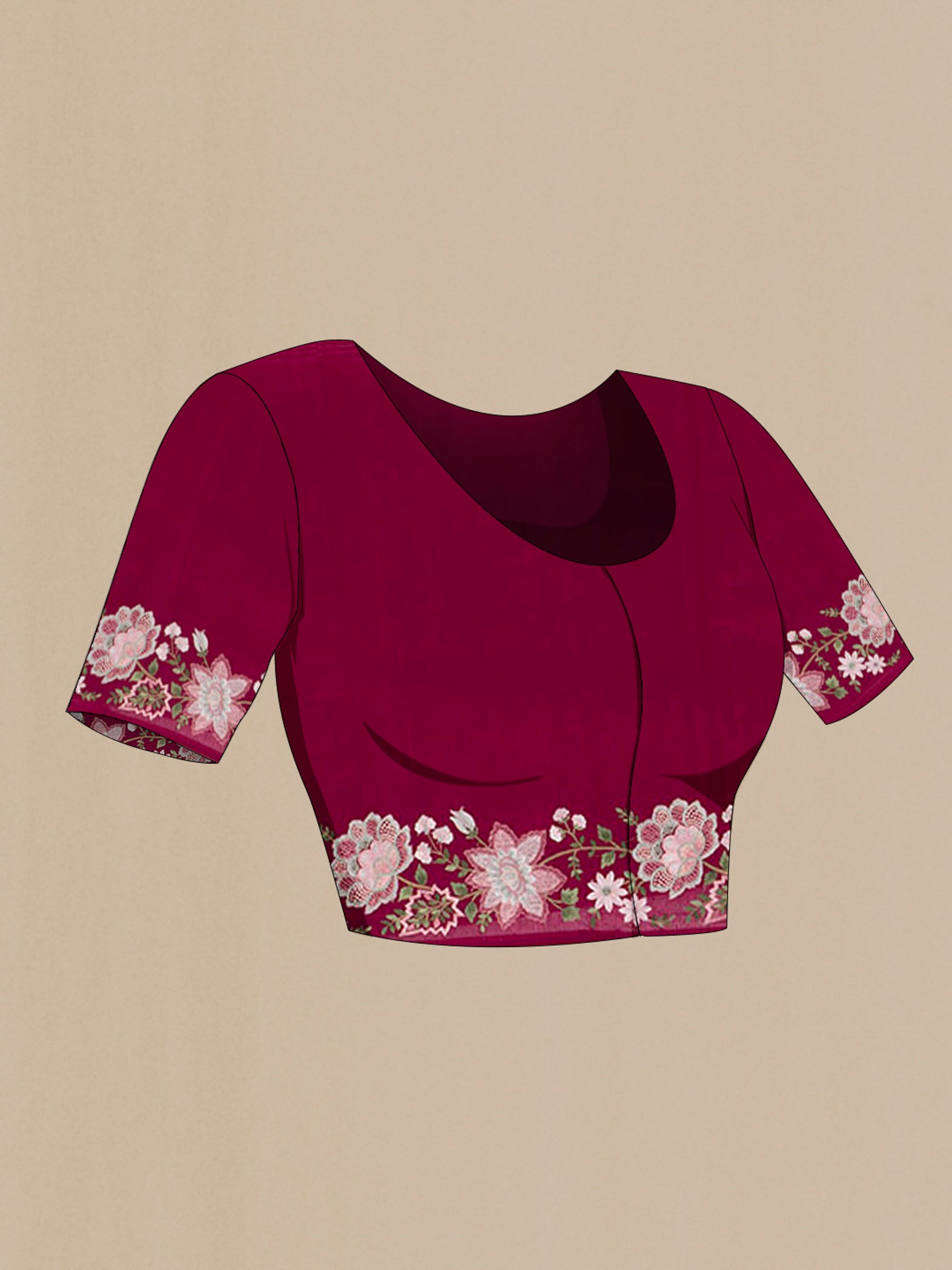 Close up image of the blouse of Purple Art Silk Saree with Embroidery on the body and Silk Border. 