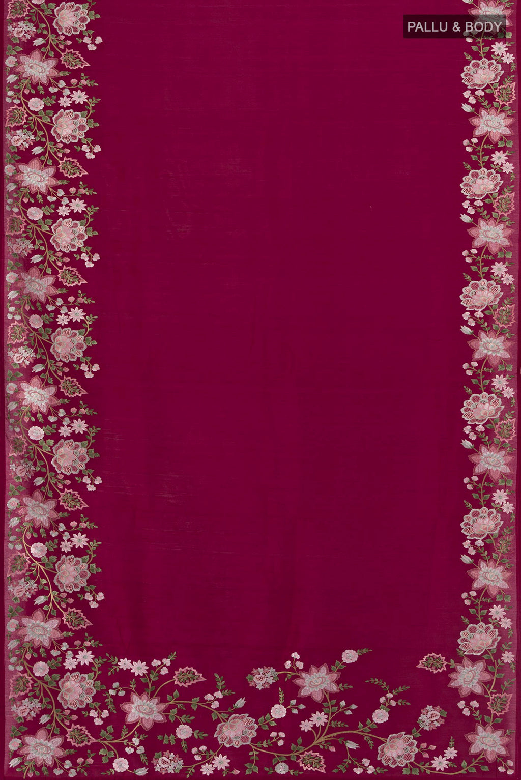 Flat view of Purple Art Silk Saree with Embroidery on the body and Silk Border. 