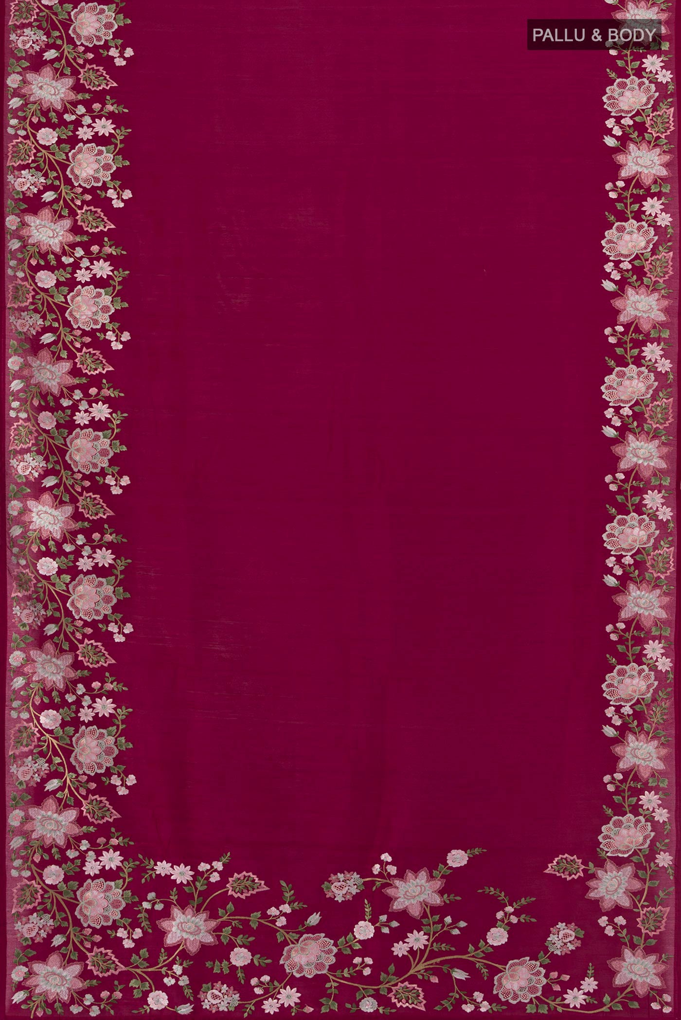 Flat view of Purple Art Silk Saree with Embroidery on the body and Silk Border. 
