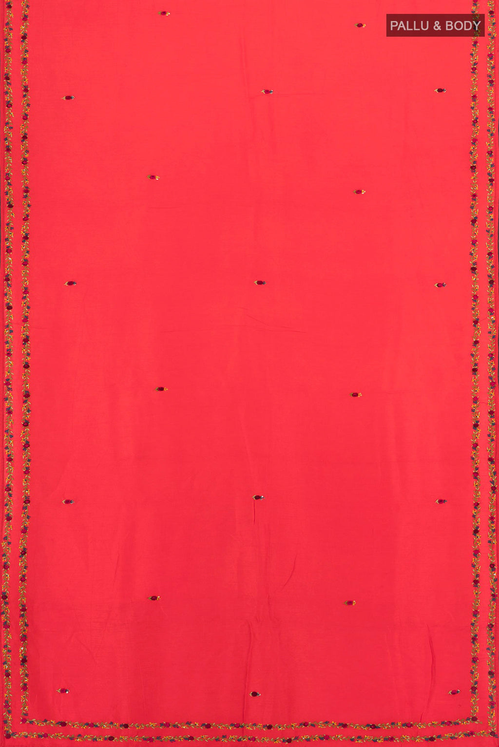 Flat view of Orange Blended Art Silk Saree with Embroidery on the body and Embroidery Border. 