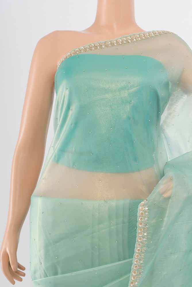 Border image of Sky Blue Art Silk Saree with Embroidery on the body and Silk Border. 