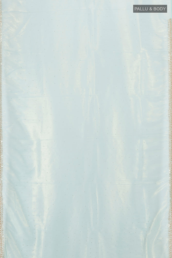Flat view of Sky Blue Art Silk Saree with Embroidery on the body and Silk Border. 