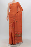 Orange Blended Art Silk Saree with Embroidery on the body and Embroidery Border.  displayed on a mannequin