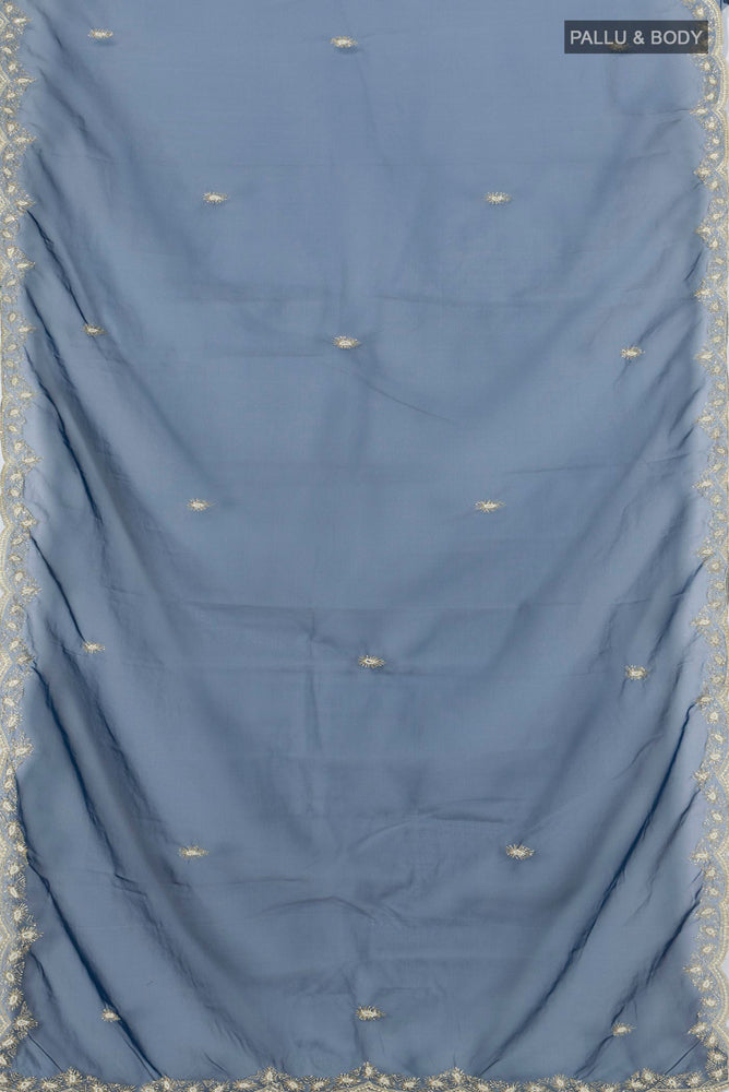 Flat view of Navy Blue Art Silk Saree with Embroidery on the body and Silk Border. 