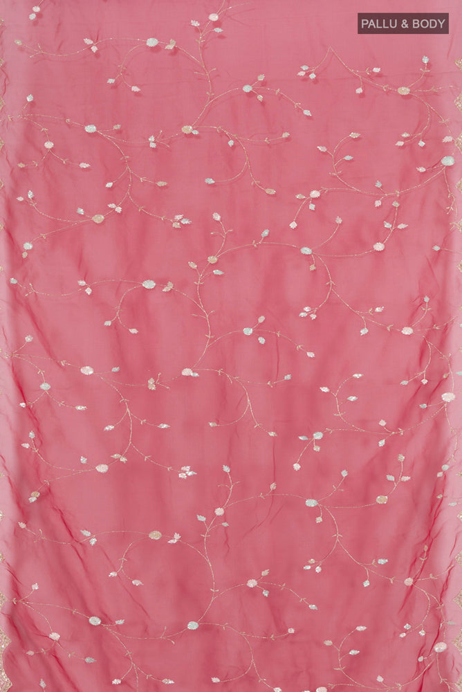 Flat view of Red Art Silk Saree with Embroidery on the body and Silk Border. 
