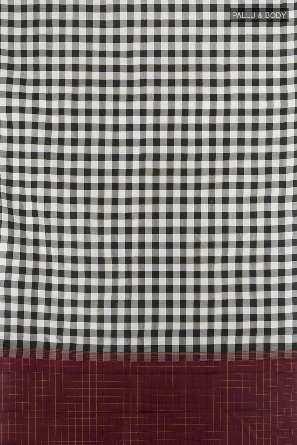 Flat view of Multi Color Kanchipuram Silk Saree with Checked design on the body and Without Border. 