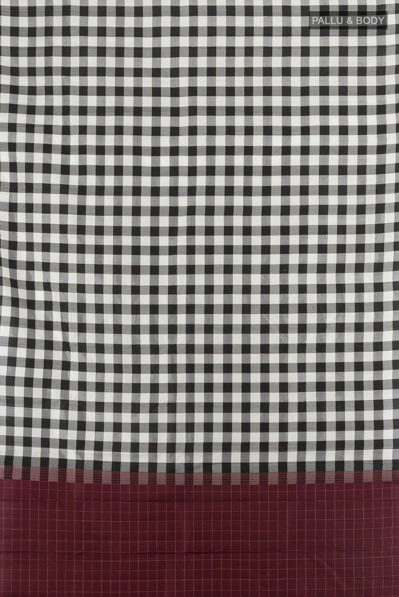 Flat view of Multi Color Kanchipuram Silk Saree with Checked design on the body and Without Border. 