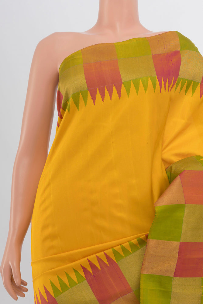 Border image of Pure Silk Pure Zari Yellow Kanjivaram Saree with Zari Butta on the body and Silk Border. 