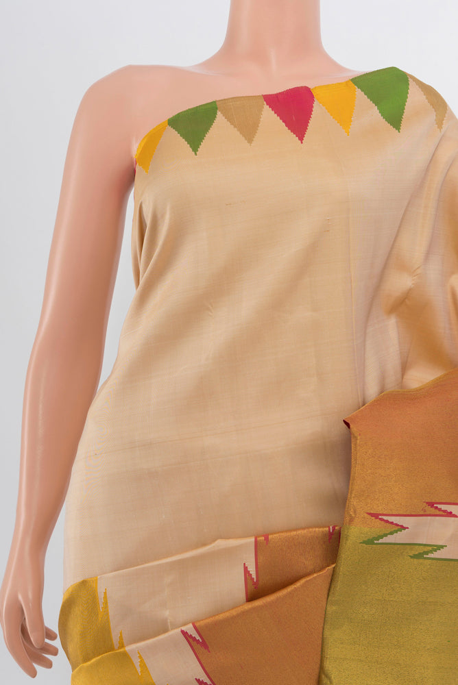 Border image of Cream Kanjivaram Silk Saree with Zari Butta on the body and Silk Border. 