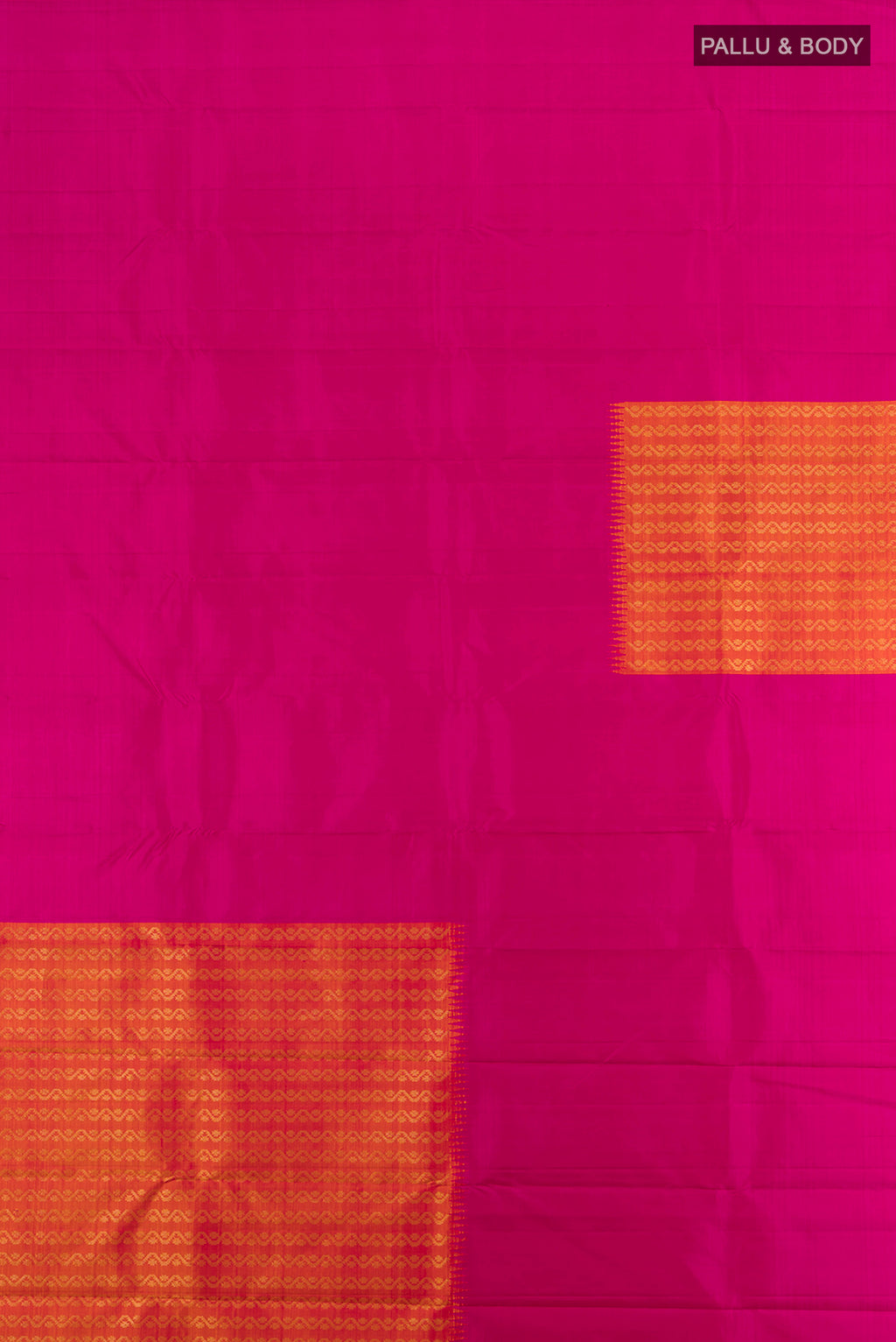 Flat view of Magenta Kanchipuram Silk Saree with Plain Body and Without Border. 