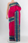 Pure Silk Pure Zari Dark Pink Kanjivaram Saree with Zari Butta on the body and Zari Border.  displayed on a mannequin
