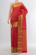 Pure Silk Pure Zari Dark Pink Kanjivaram Saree with Zari Brocade on the body and Zari Border.  displayed on a mannequin