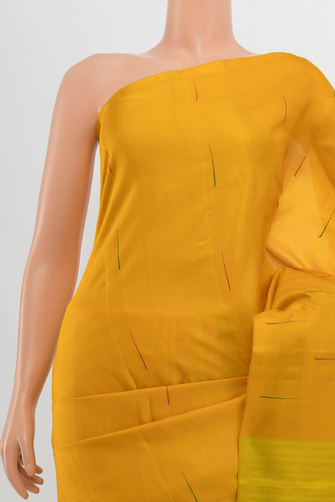 Border image of Pure Silk Pure Zari Mustard Kanjivaram Saree with Zari Butta on the body and Silk Border. 
