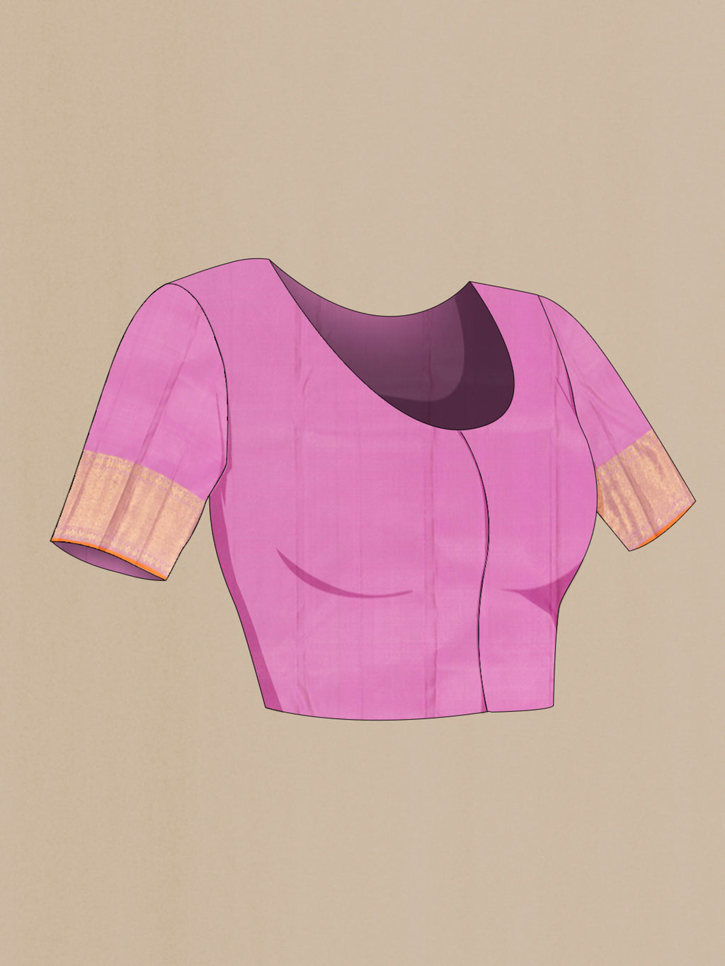 Close up image of the blouse of Lavender Kanchipuram Silk Saree with Zari Brocade on the body and Zari Border. 