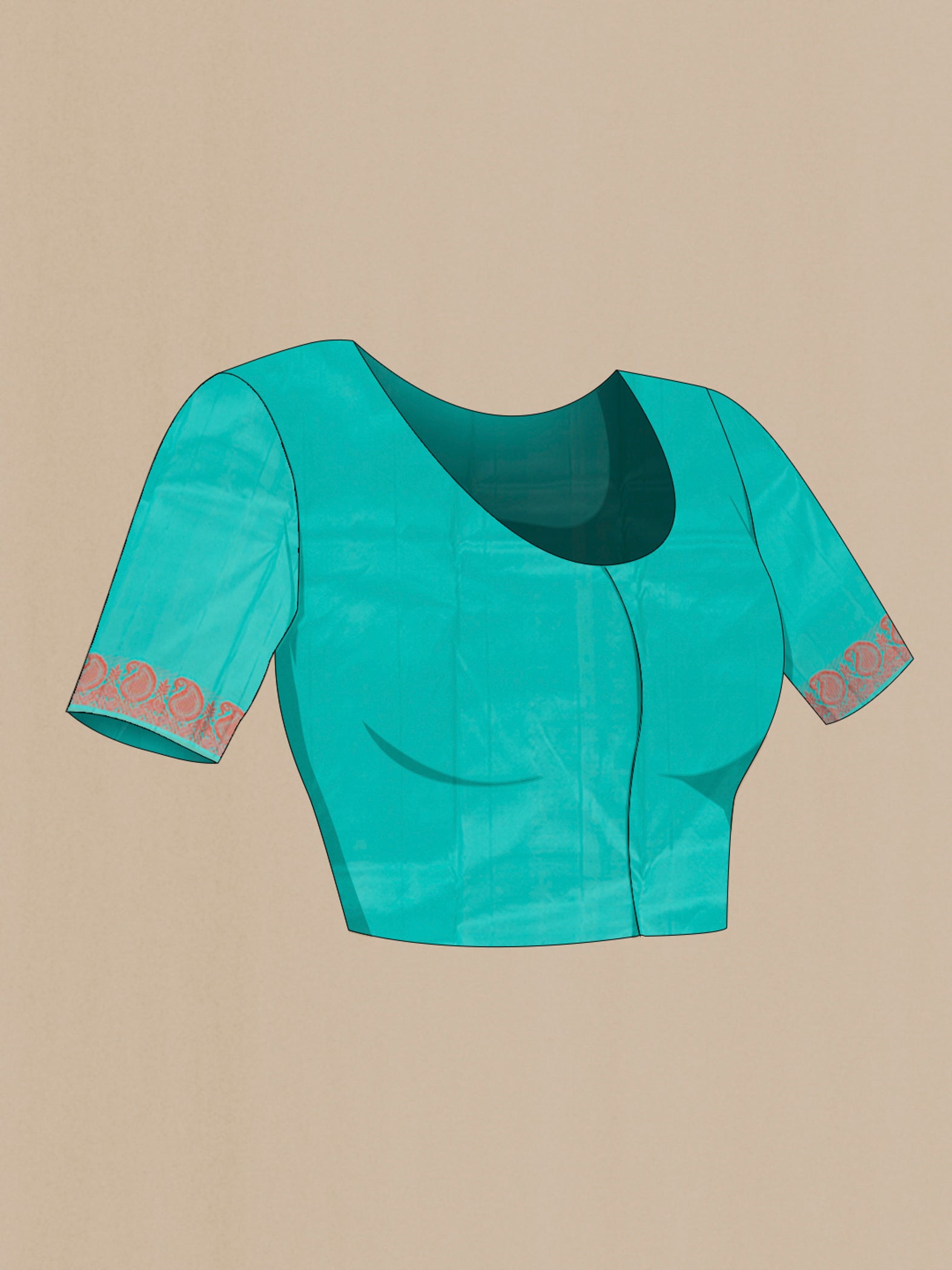 Close up image of the blouse of Sky Blue Kanjivaram Silk Saree with Thread Butta on the body and Thread Border. 