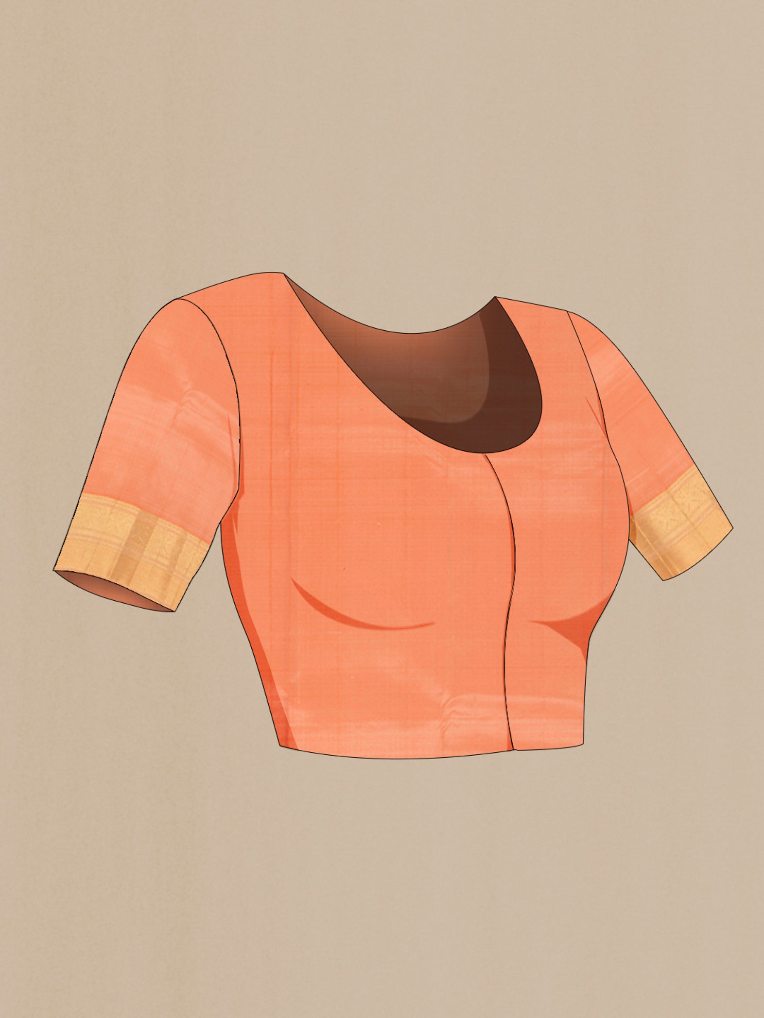 Close up image of the blouse of Cream Kanjivaram Silk Saree with Checked design on the body and Zari Border. 