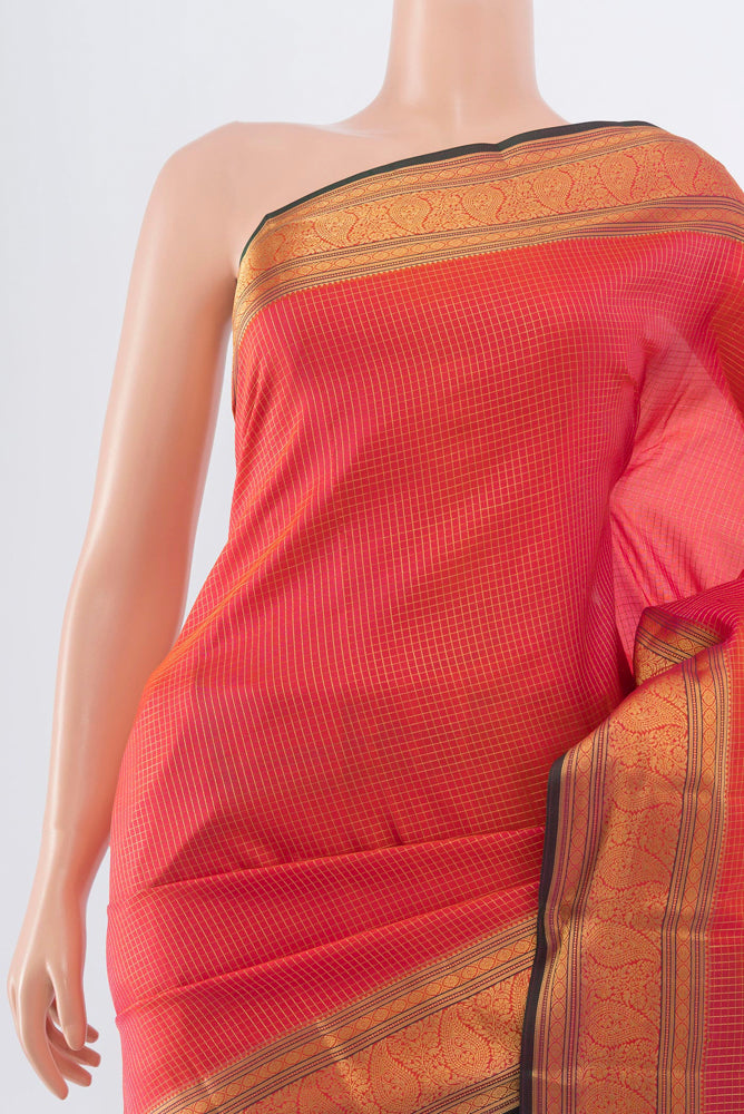 Border image of Golden Peach Kanchipuram Silk Saree with Zari Butta on the body and Silk Border. 