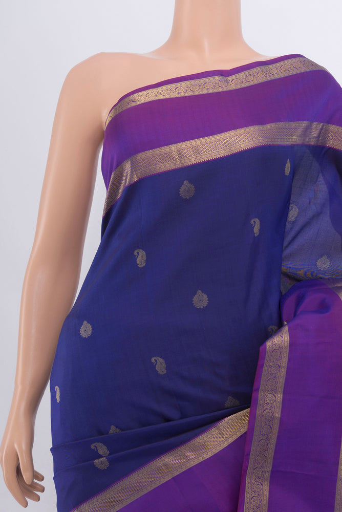 Border image of Navy Blue Kanchipuram Silk Saree with Zari Butta on the body and Silk Border. 