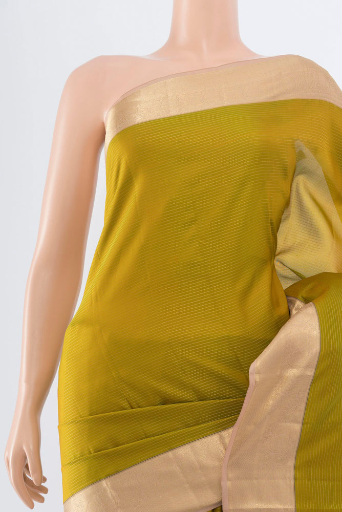 Border image of Mehandi Green Kanchipuram Silk Saree with Zari Butta on the body and Silk Border. 