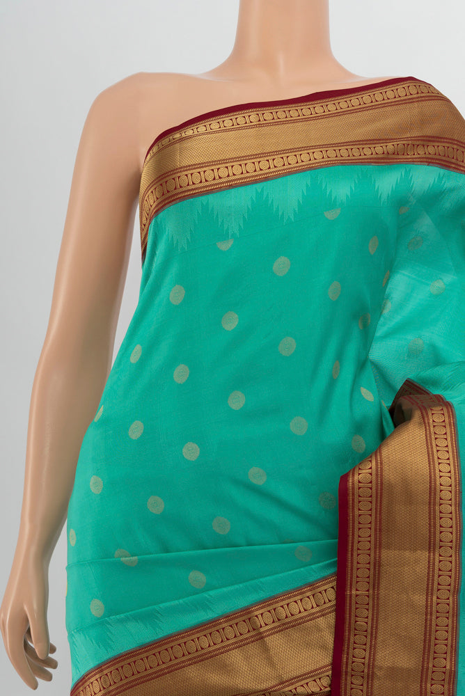 Border image of Sky Blue Kanchipuram Silk Saree with Zari Butta on the body and Silk Border. 