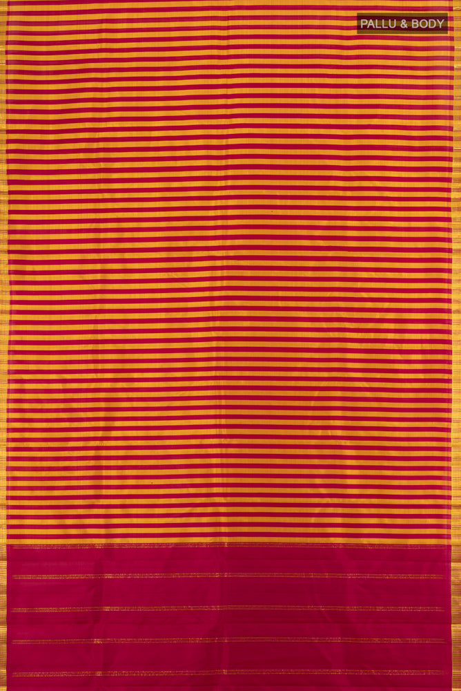 Flat view of Multi Color Kanchipuram Silk Saree with Checked design on the body and Silk Border. 