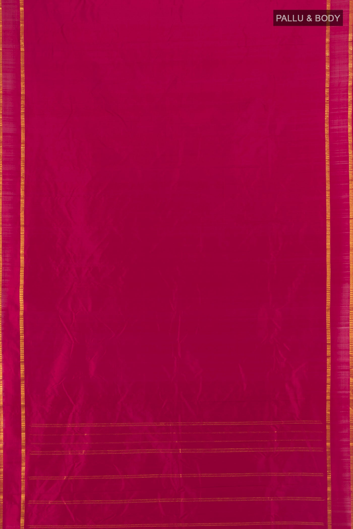 Flat view of Maroon Kanchipuram Silk Saree with Plain Body and Zari Border. 