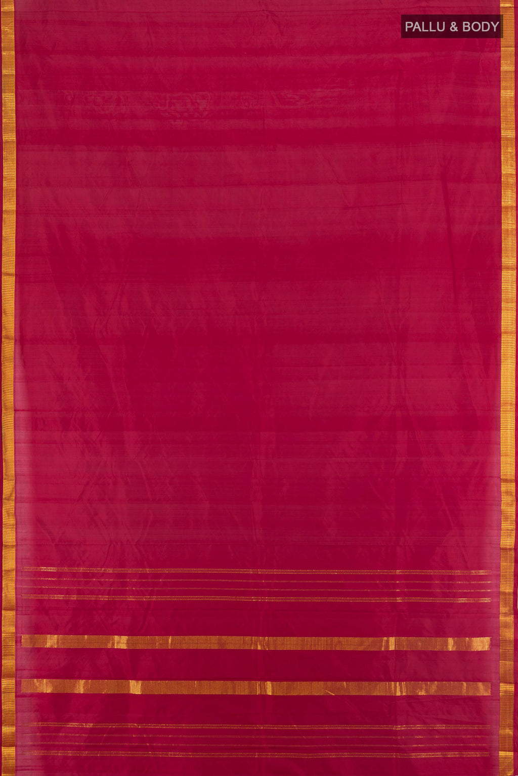 Flat view of Maroon Kanjivaram Silk Saree with Plain Body and Zari Border. 