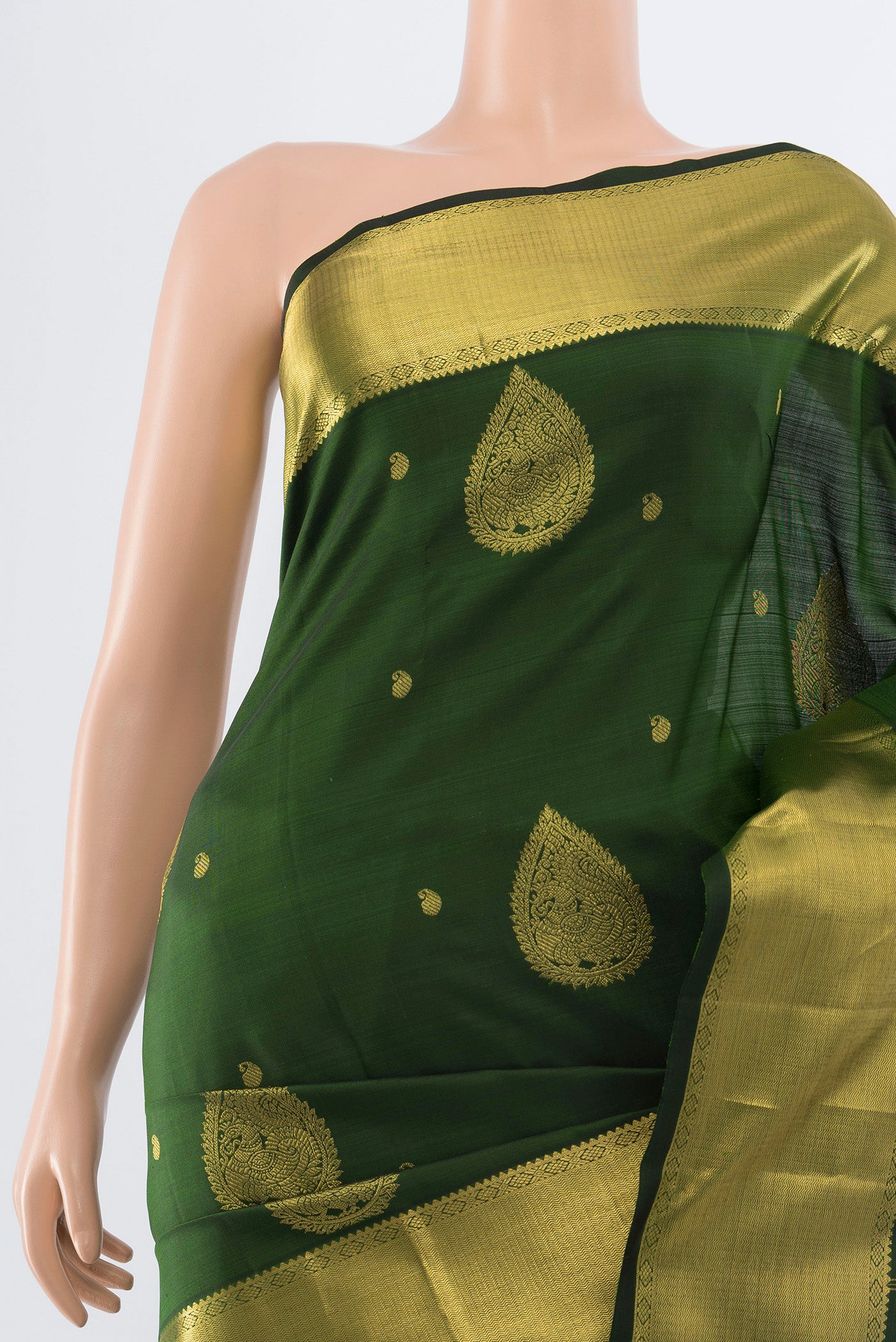 Border image of Bottle Green Kanjivaram Silk Saree with Zari Butta on the body and Silk Border. 