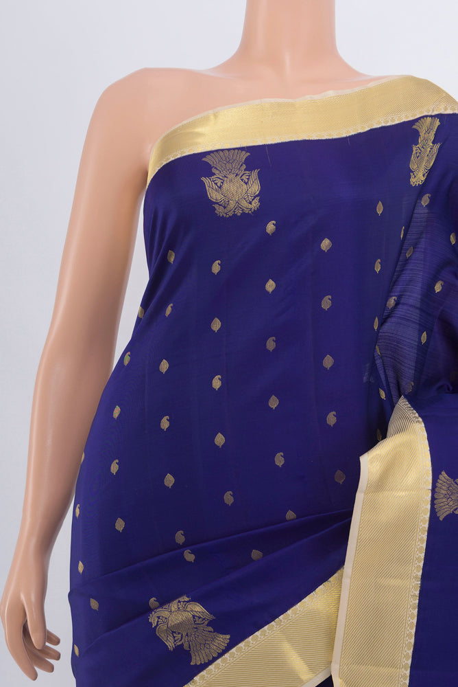Border image of Dark Blue Kanjivaram Silk Saree with Zari Butta on the body and Silk Border. 