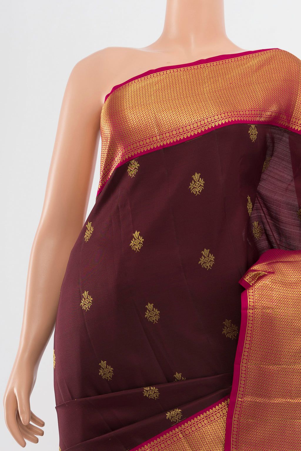 Border image of Coffee Brown Kanjivaram Silk Saree with Zari Butta on the body and Silk Border. 