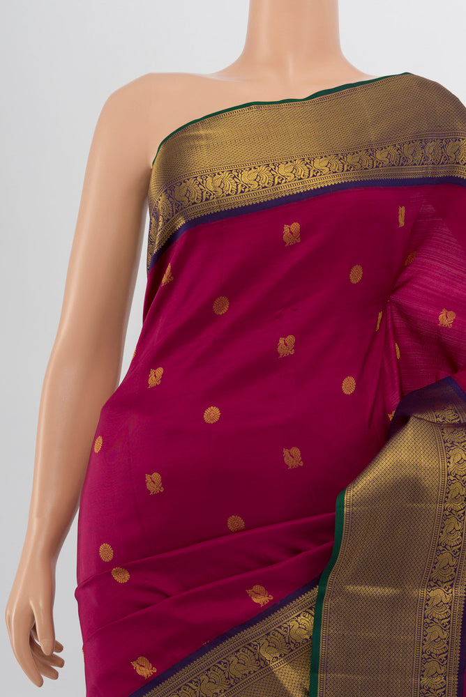 Border image of Purple Kanjivaram Silk Saree with Zari Butta on the body and Silk Border. 