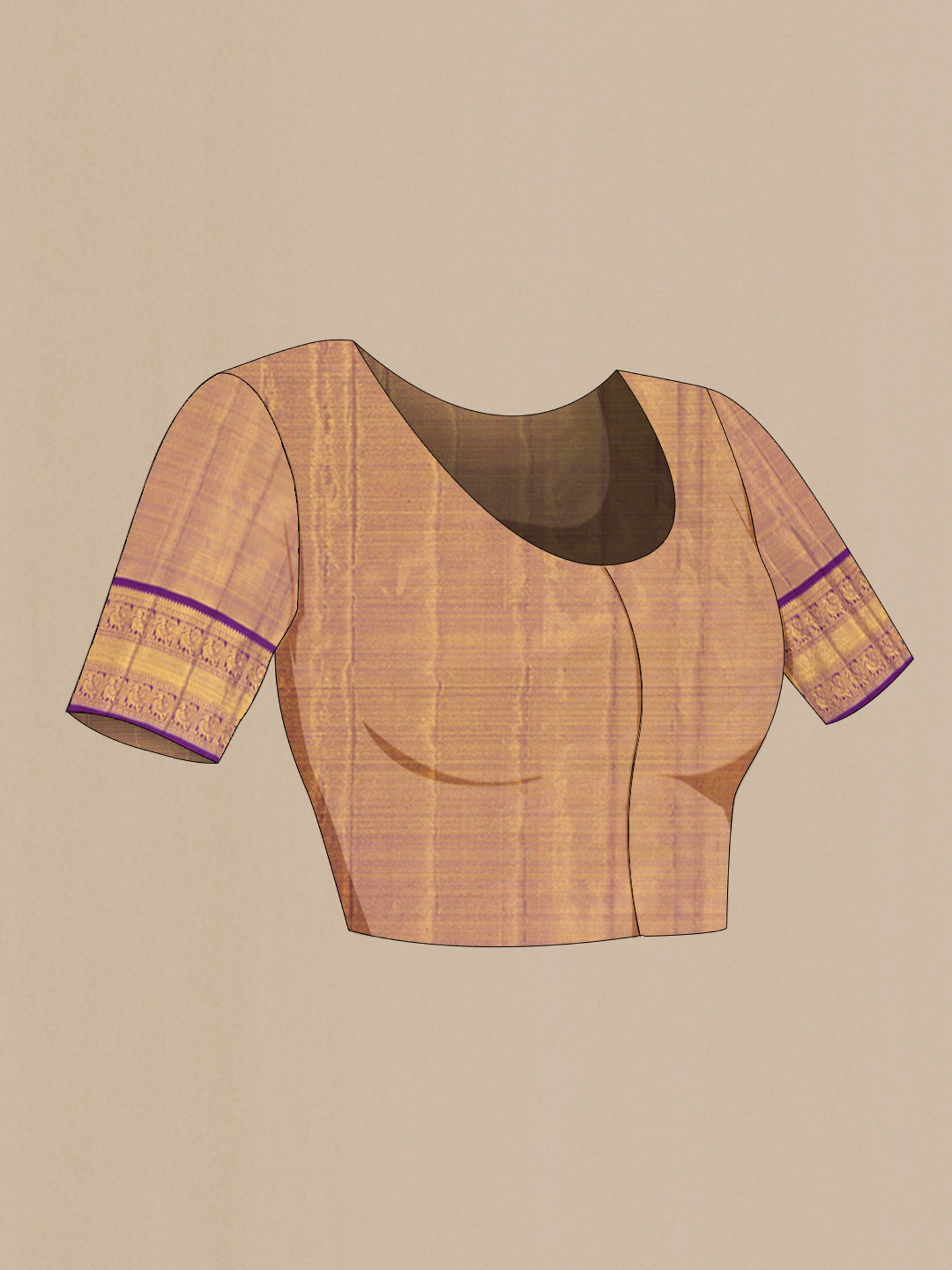 Close up image of the blouse of Cream Kanjivaram Tissue Silk Saree with Zari Brocade on the body and Zari Border. 