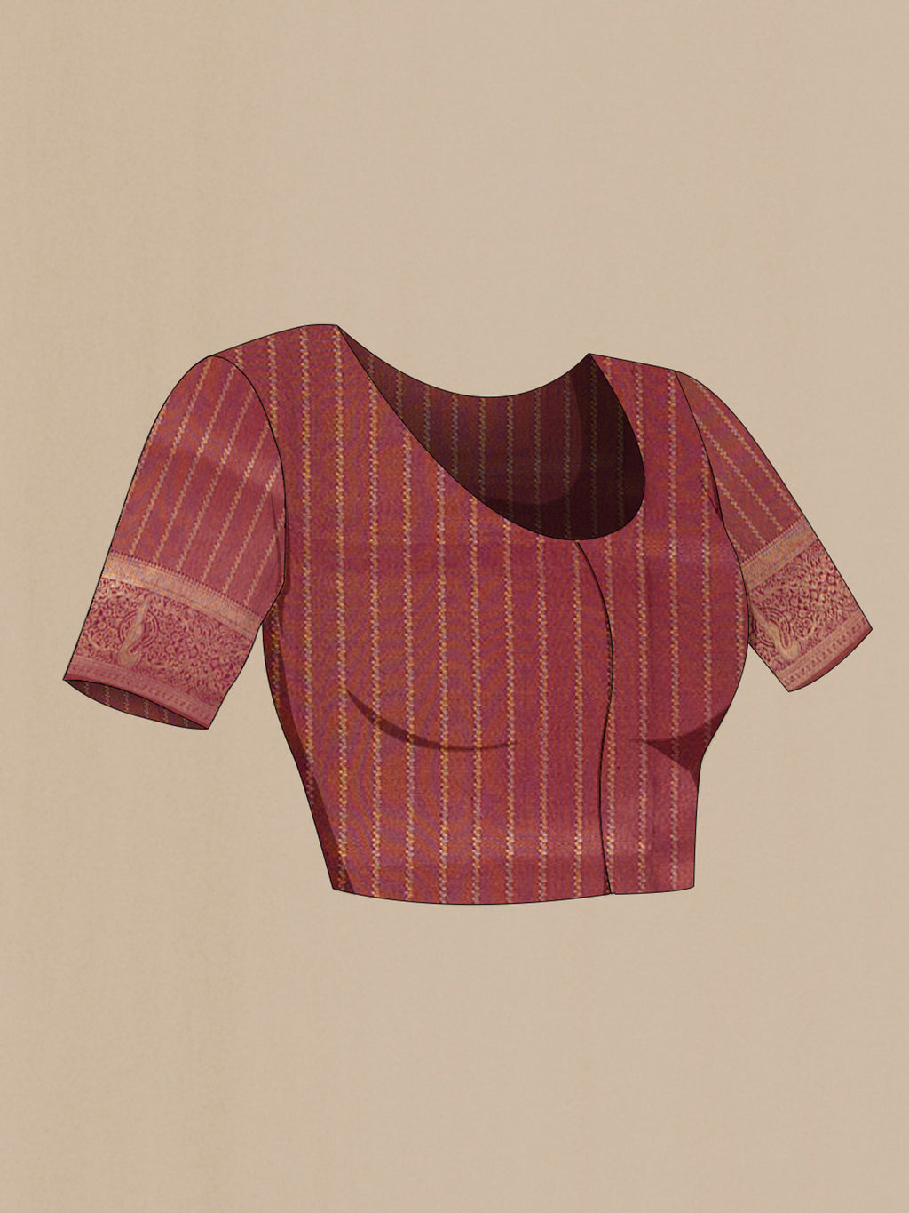 Close up image of the blouse of Pure Silk Coffee Brown Kanjivaram Saree with Zari Butta on the body and Silk Border. 