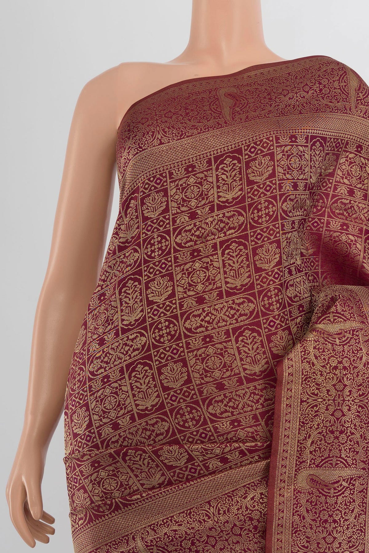Border image of Pure Silk Coffee Brown Kanjivaram Saree with Zari Butta on the body and Silk Border. 
