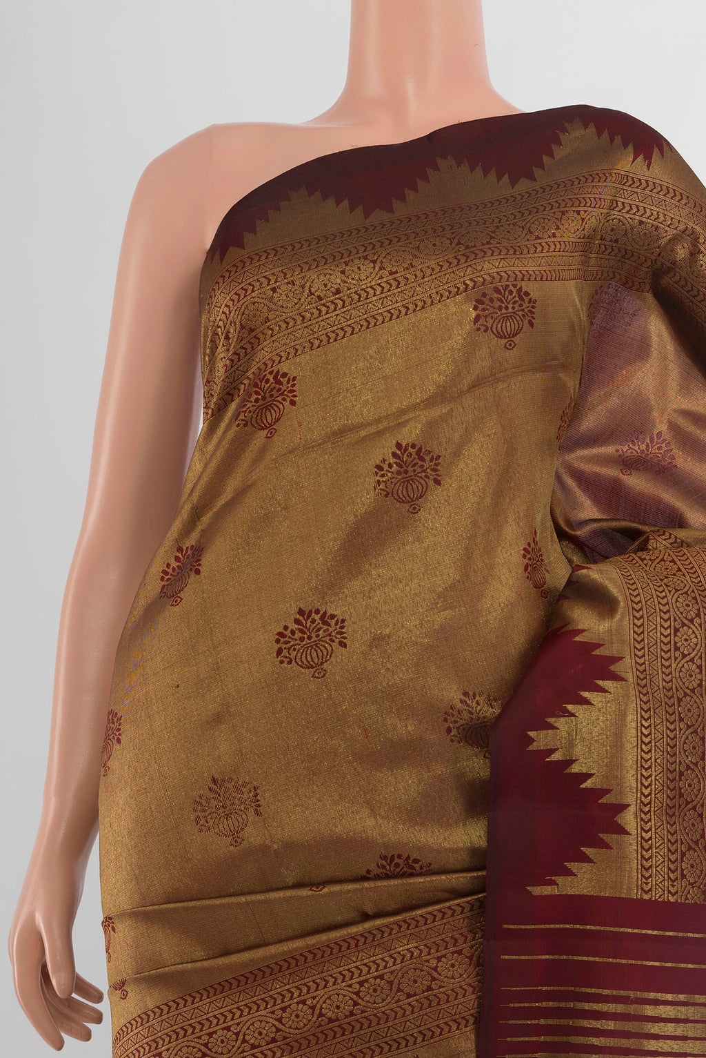 Border image of Pure Silk Coffee Brown Kanjivaram Saree with Zari Butta on the body and Silk Border. 