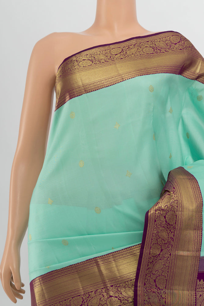 Border image of Sky Blue Kanjivaram Silk Saree with Zari Butta on the body and Silk Border. 