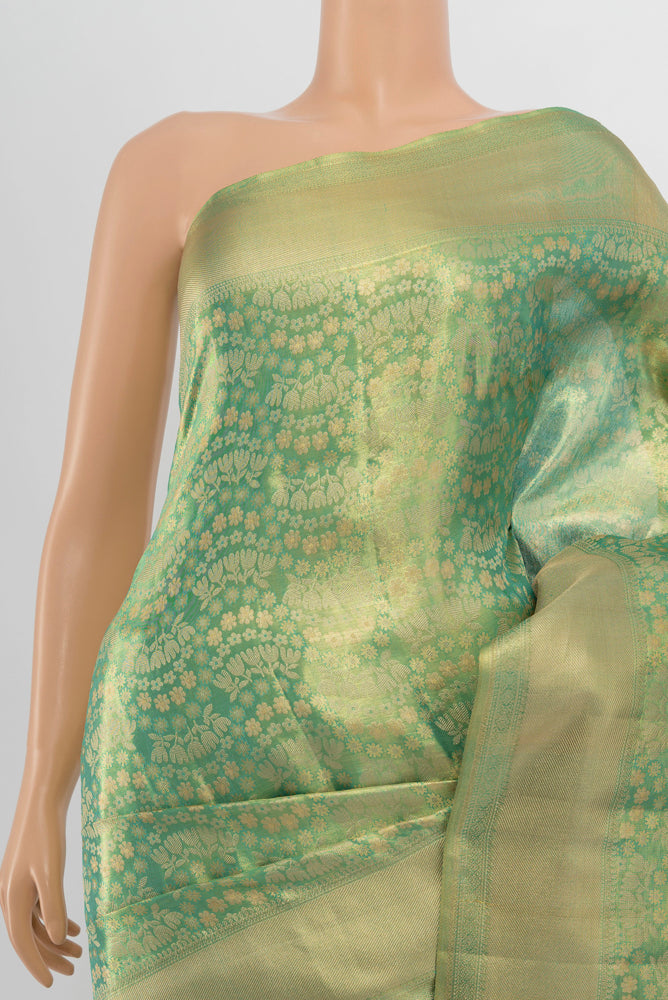 Border image of Golden Kanjivaram Silk Saree with Zari Brocade on the body and Silk Border. 