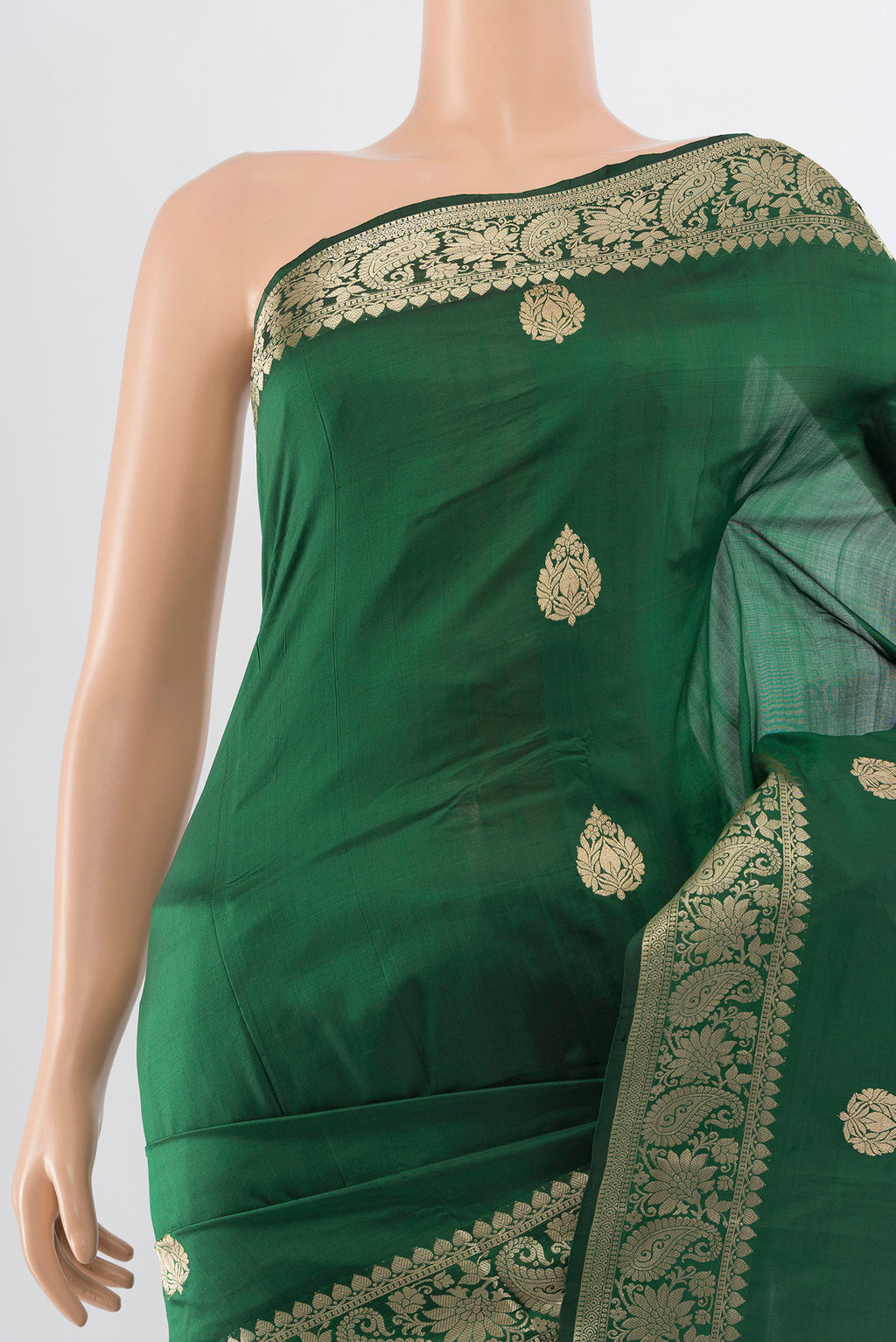 Border image of Bottle Green Banarasi Katan Silk Saree with Zari Butta on the body and Silk Border. 