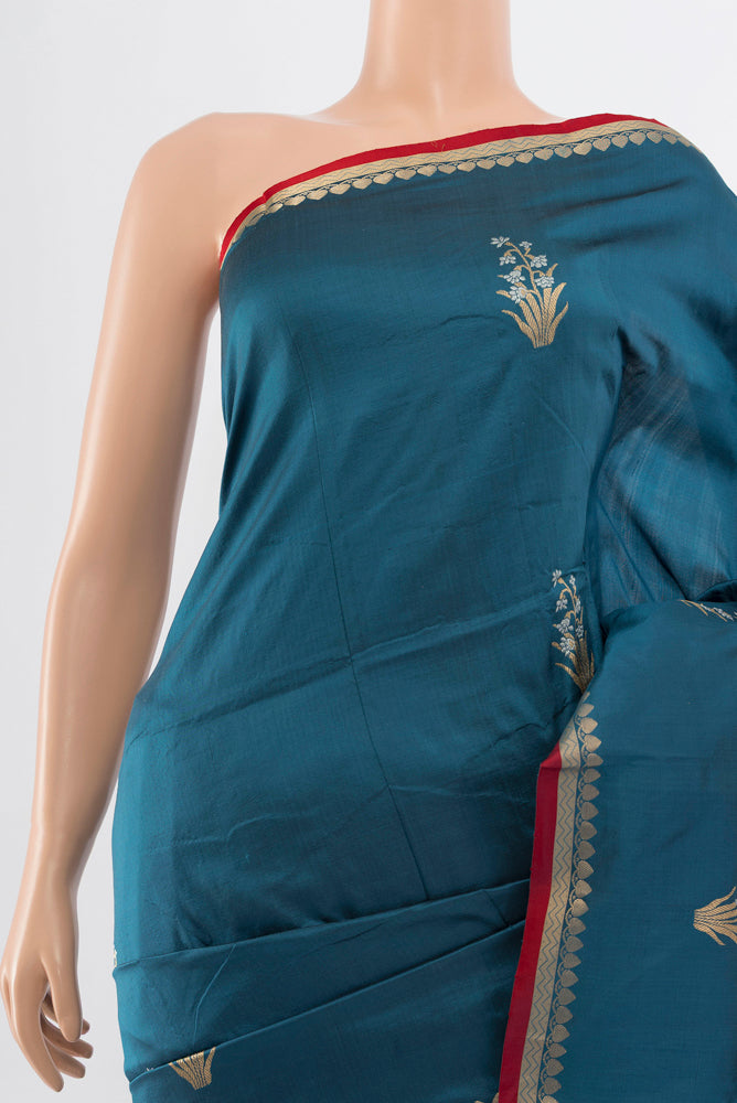 Border image of Dark Blue Banarasi Katan Silk Saree with Zari Butta on the body and Silk Border. 