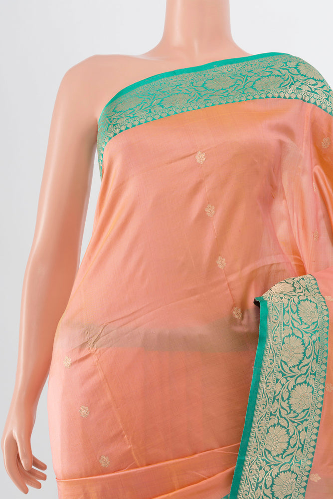 Border image of Rose Gold Soft Silk Saree with Zari Butta on the body and Silk Border. 