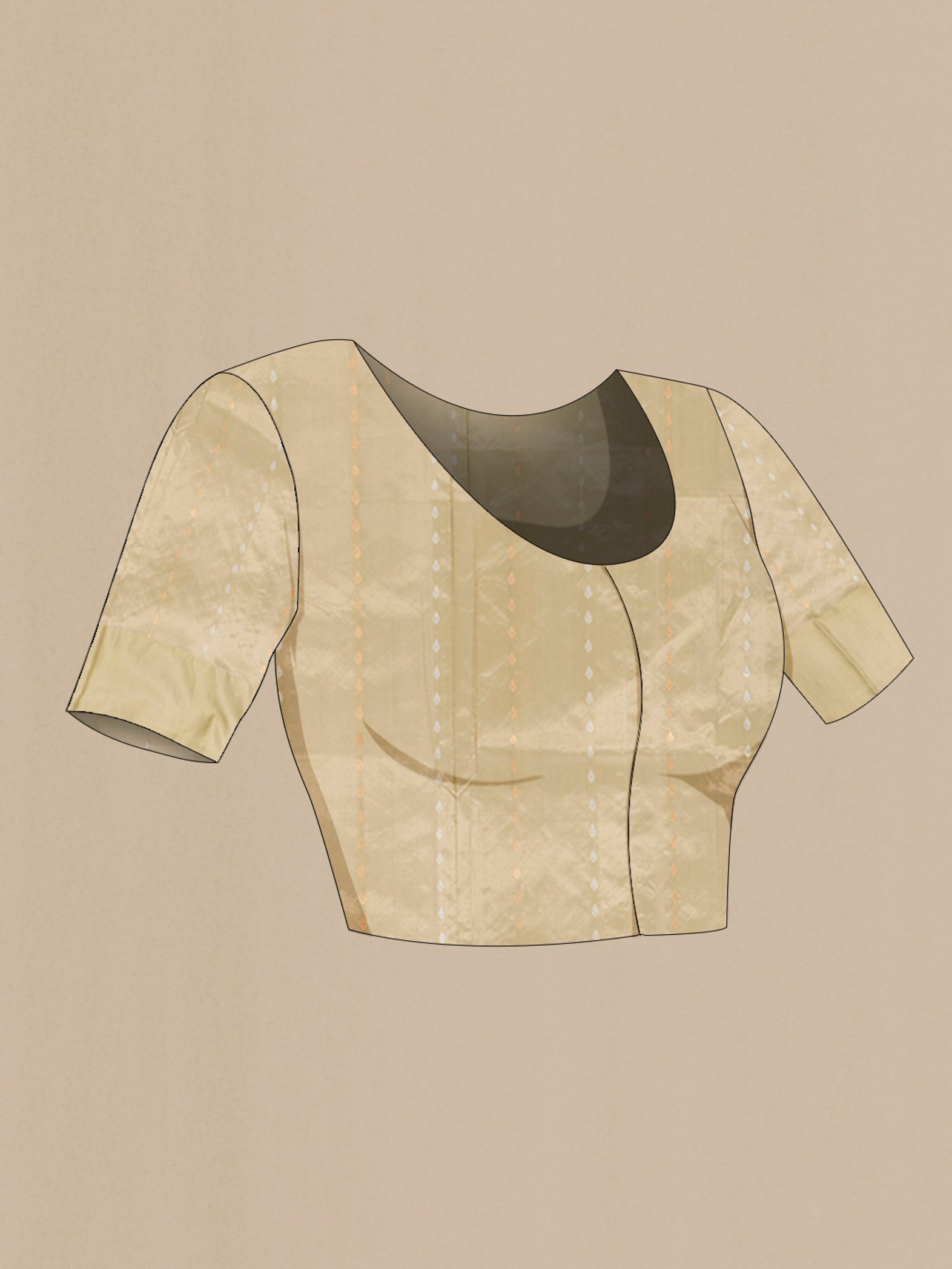 Close up image of the blouse of Davys Grey Banarasi Katan Silk Saree with Zari Butta on the body and Plain Border. 