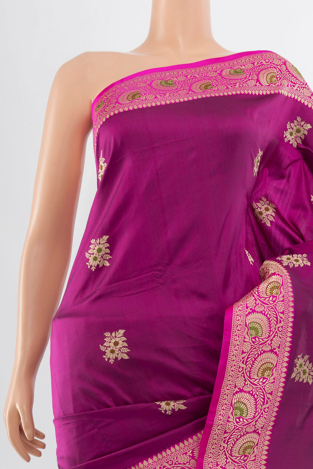 Border image of Purple Banarasi Katan Silk Saree with Zari Butta on the body and Silk Border. 