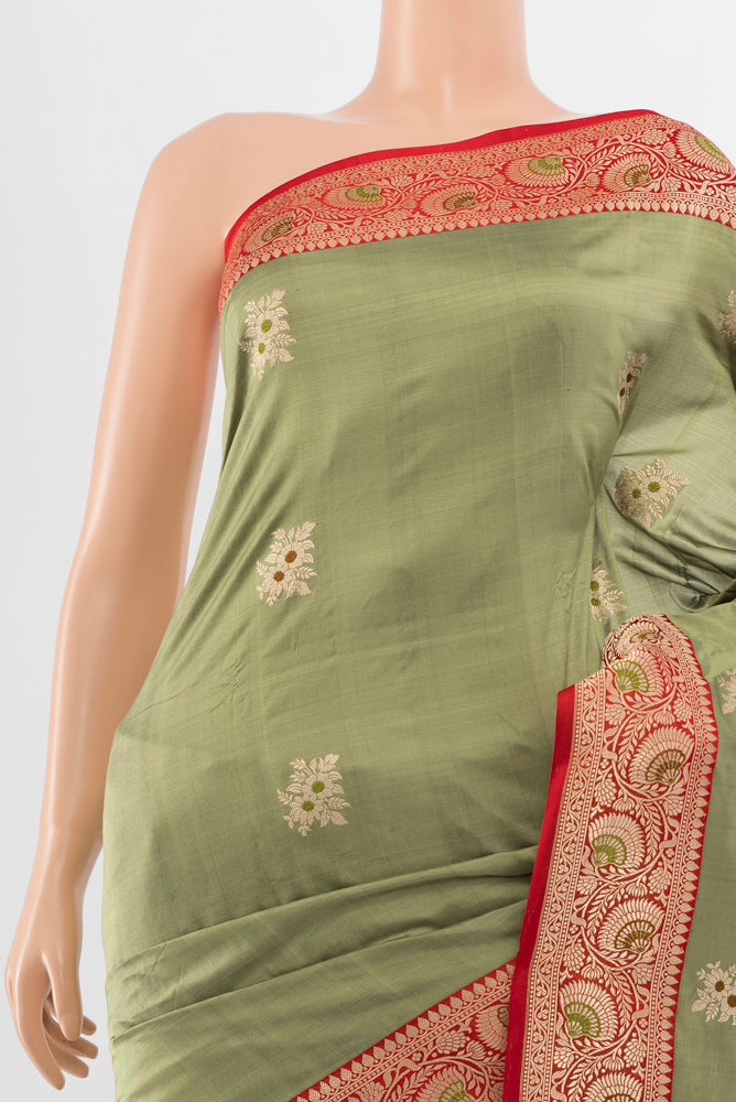 Border image of Light Green Banarasi Katan Silk Saree with Zari Butta on the body and Silk Border. 