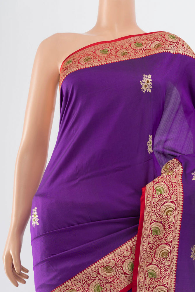 Border image of Violet Banarasi Katan Silk Saree with Zari Butta on the body and Silk Border. 