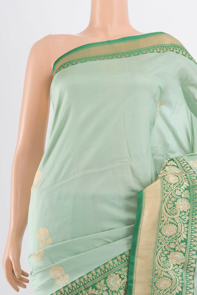 Border image of Light Green Banarasi Katan Silk Saree with Zari Butta on the body and Silk Border. 