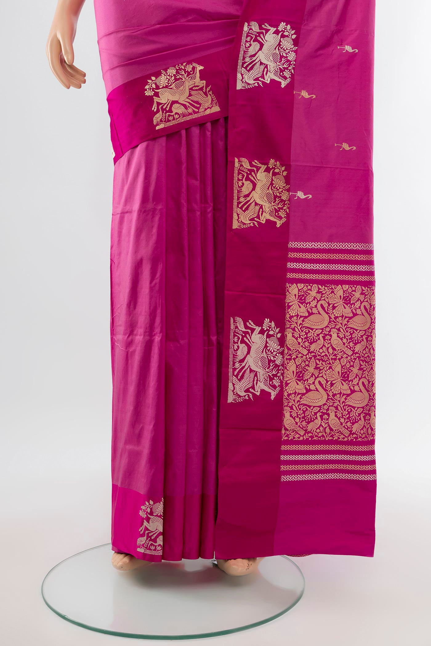 Pleats and pallu of Bronze Banarasi Katan Silk Saree with Zari Butta on the body and Silk Border. 