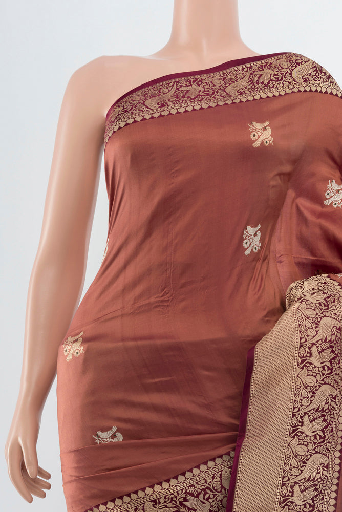 Border image of Bronze Banarasi Katan Silk Saree with Zari Butta on the body and Silk Border. 