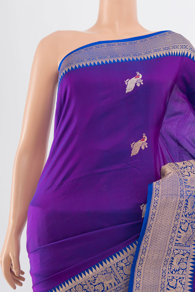 Border image of Violet Banarasi Katan Silk Saree with Zari Butta on the body and Silk Border. 