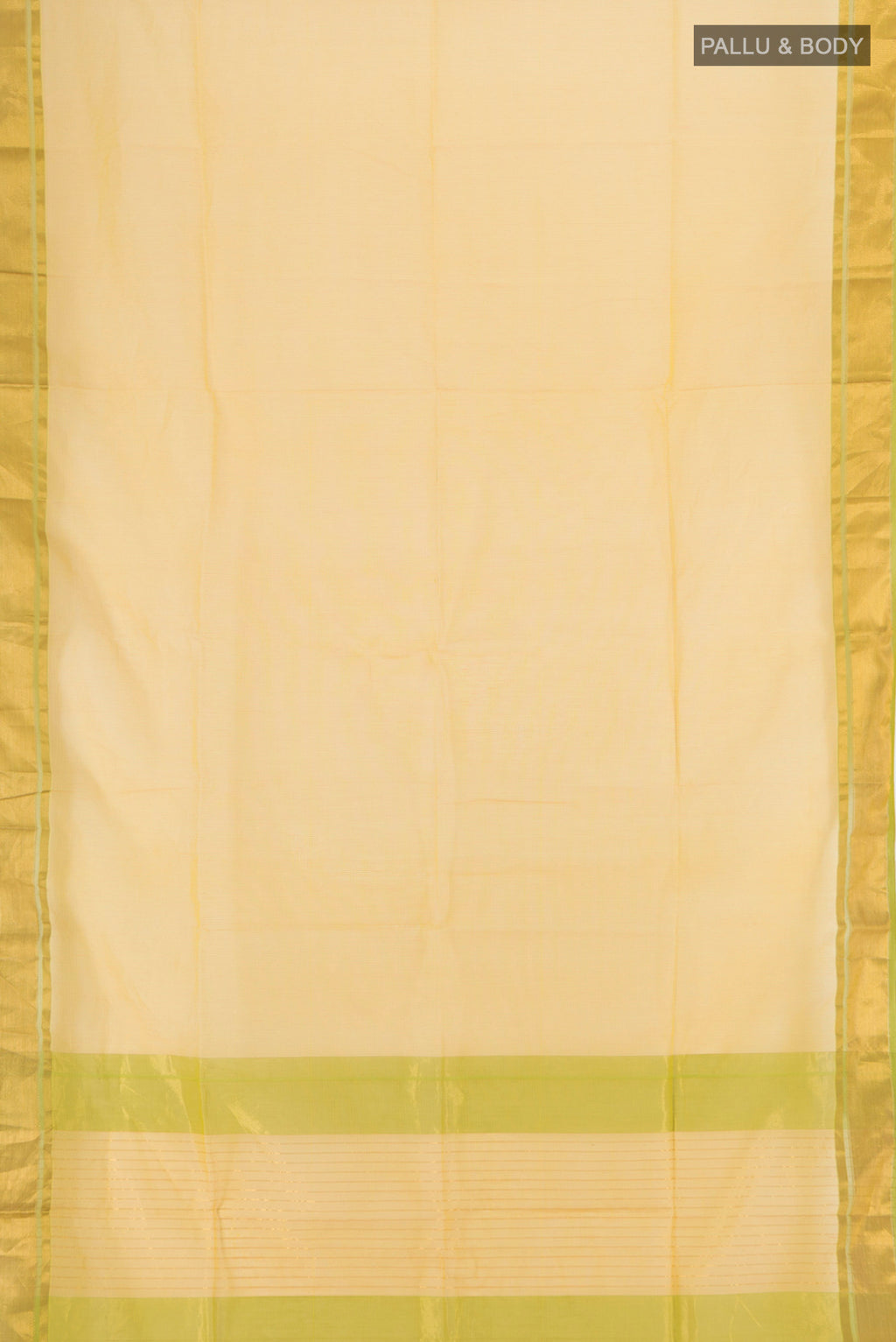 Flat view of Yellow Maheshwari Silk Cotton Saree with Checked design on the body and Zari Border. 